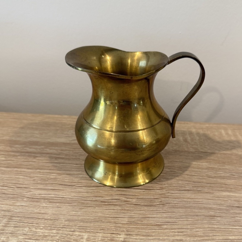 Vintage Brass Pitcher with Handle Water Jug 4.5"‎ Cottagecore Wedding Decor